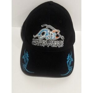 Vintage Ocean Beach Choppers Hat Y2K Black Flame Biker Motorcycle Asphalt Surfer